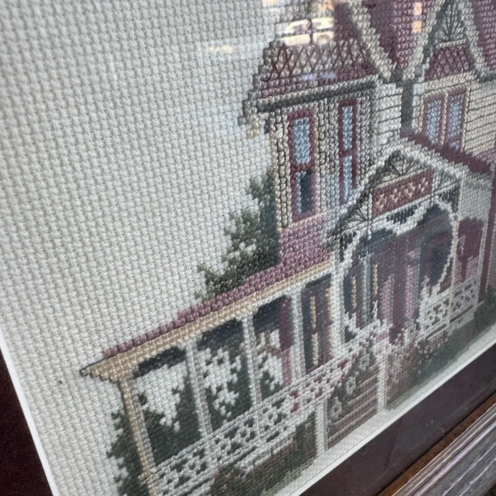 Framed Victorian House Needlepoint Art
